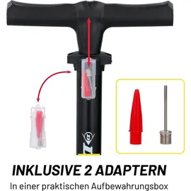 Dunlop Fahrradpumpe 12Bar - Luftpumpe für Dunlop-/Schrader-/Französisches Ventil - Standluftpumpe mit Adapter - Schwarz