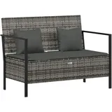 vidaXL Gartenbank 2-Sitzer mit Kissen Grau Poly Rattan