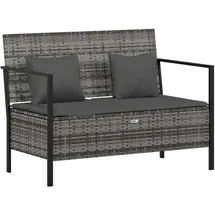 vidaXL Gartenbank 2-Sitzer mit Kissen Grau Poly Rattan