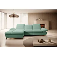 Goldstoff Ecksofa mit Schlaffunktion und Bettkasten - L-Form Sofa Beige/Grau, 1 Teile, Modernes Schlafsofa mit Sofakissen - Premium Couch Cord & L-Form