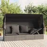 KKHOMEI Gartensofa mit Dach und Kissen Balkon Sofa 3 Sitzer Rattansofa Outdoor-Loungebett Tagesbett Liegebank Sofa Gartenliege Liegesofa Multifunktionsliege