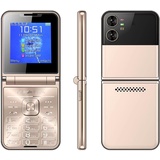 2G-Klapptelefon, 2,6-Zoll-Klapphandy für Senioren, Seniorenhandy mit Großen Tasten, Großen Ziffern, Lautem Ton und LED-Taschenlampe, Schnellwahltaste mit Einer Taste, 4 (Gold)