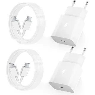 2er-Pack USB C Ladegerät mit Original Ladekabel Schnellladegerät USB-C Schnellladekabel, Typ C Handy Netzteil für Samsung Galaxy S23 S22 S21 S20fe S10e S10 S9 S8 A54 A53 5g A51 A50 A34 A15 A14 M13