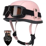 Deutsche Leder Motorrad Halbhelme Retro Halbschalenhelm JetHelm mit Visier Schnellverschluss Schnalle für Cruiser Chopper Biker Moped DOT/ECE-Zulassung, L57~60CM