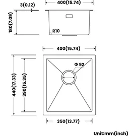 CECIPA Edelstahl Einbauspüle Küchenspüle Rechteck Spülbecken 40X44cm Eckig Spüle mit Abtropffläche - Silber