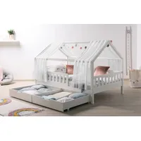 TICAA Hausbett Kim 100 x 200 cm Kiefer massiv weiß