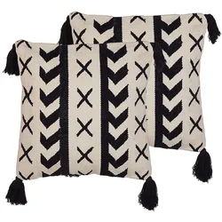 Dekokissen 2er Set DEADNETTLE Baumwolle 45 x 45 cm Beige Geometrisches Muster