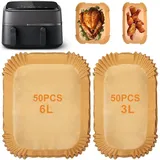 100 Stück Airfryer Backpapier für Philips Dual Basket Airfryer 3000-serie 6L/3L, 5000-Serie 6L/3L, Rechteckig Backpapier für Heißluftfritteuse Philips NA350/00 NA550/00, Luftfritteusen Zubehör