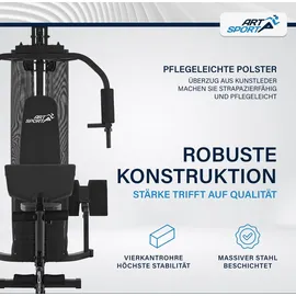 ArtSport Kraftstation ProfiGym 3000 mit 14 Gewichten, 77 kg - Bizeps, Lattzug, Butterfly - Schwarz