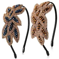 2 Stück 1920er Haarreife Flapper Stirnbänder Damen Haarbänder Blatt Perlen Haarschmuck Vintage Kopfschmuck Accessoires für 20er Jahre Stil Kleid Kostüm (Marineblau, Bronze)