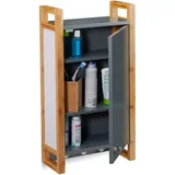 Relaxdays Hängeschrank Bad, Wandschrank mit Bambusrahmen und 3 Haken, Badhängeschrank HBT 58 x 31,5 x 15 cm, dunkelgrau