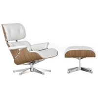 Vitra Lounge Chair XL und Ottoman Gestell Alu poliert weiß, Designer Charles & Ray Eames, 89/42x84/63x85-92/56 cm