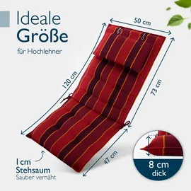 Beautissu Hochlehner Auflage 120 x 50 x 8 cm Rot-Gestreift 1 St.