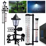 STREND PRO Wetterstation mit Windmesser und Regenmesser | Garten Solar Lampe, Gartenthermometer, Regenmesser für garten, Windmesser Garten, Kompas | Gartendeko | Frostsicher Niederschlagsmesser