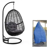 RAMROXX Luxus Hängesessel mit Gestell Schwarz Sitzkissen Grau XL + Cover Blau