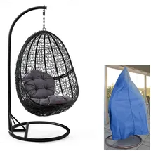 RAMROXX Luxus Hängesessel mit Gestell Schwarz Sitzkissen Grau XL + Cover Blau