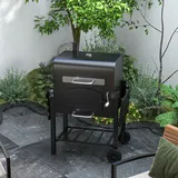 Gartengrill Mit Zwei Rädern, Grillrost, Smoker Und Brenner, Aus Metall Und Gusseisen, 124 X 66 X 112 Cm, Schwarz