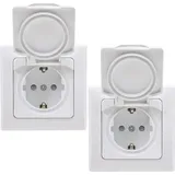 ChiliTec DELPHI Schutzkontakt-Steckdose IP44, 250V/ 16A, inkl. Rahmen, UP, weiß, 2 Stk - Schwarz