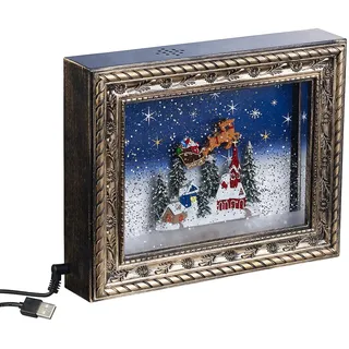 Infactory Weihnachts-Bilderrahmen "Weihnachtsdorf" mit LEDs, Schneewirbel, Musik