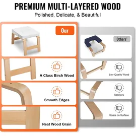 Vevor Yoga Kopfstandbank Inversionsstuhl 136 kg Tragkraft für das Familien-Fitnessstudio, Kopfstandtrainer mit Holzrahmen und PU Polster, Stand-Yoga-Hocker für Kraft- und Gleichgewichtstraining Weiß