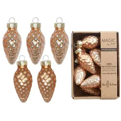 12 Christbaumschmuck Zapfen 4,5cm Glas Christbaumkugeln matt & glänzend kleine Weihnachtskugeln Weihnachten Weihnachtsbaumschmuck Deko Beige