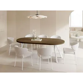 WFL GROUP Esstisch Rund Groß XXL Ausziehbar im Loft-Stil – 100 bis 250 cm – Extra Lang Ausziehtisch mit Weißen Holzbeinen, Industrieller Tisch für 5-1... - Braun