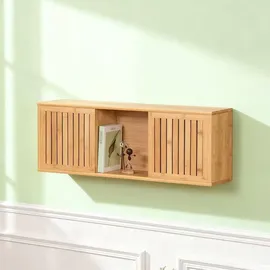 - Sans marque/Générique - Hängeregal mit Schiebetüren Wandregal aus Bambus Badezimmerregal Küchenregal Regal im Japandi Stil 93x20x33cm Natural