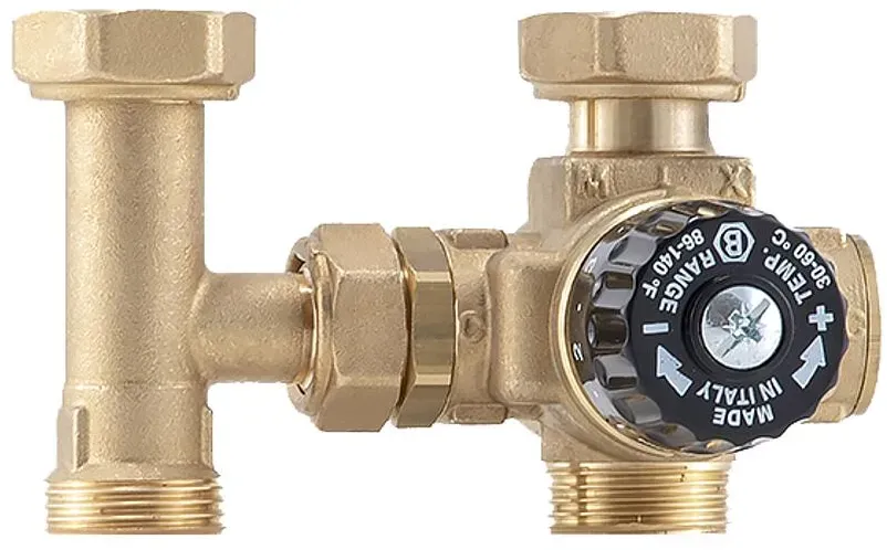 Barberi Kit bestehend aus Thermostatischem Mischventil, Pumpenanschluss und T-Stück im Rücklauf - 30–60 C° G 1'' AG-G 1'' ÜWM