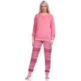 Normann Pyjama Damen Frottee Schlafanzug langarm mit Bündchen Hose gestreift rosa 36/38