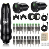 LIUMATE Drahtlose Maschine Set mit 2 Stück 1600mAh Batterie Rotation Stift Maschine 20 Nadelstücken Komplette Zubehörteile für Anfänger und Künstler