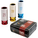 MJW Schlagschrauber Nüsse 17/19/21 mm Set Steckschlüsselsatz mit Felgenschutz