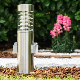 hofstein Außenleuchte Edelstahl 40 cm mit 2 Steckdosen, Kunststoff-Scheiben, IP44, silber