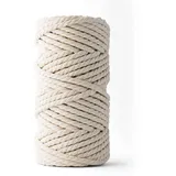 LEDENT Makramee Garn (8mm, 50M, Natur) - Doppelt gedrehtes Seil aus 100% Recycelter Baumwolle zum Basteln - Dickes Makramee Garn für kreative Projekte