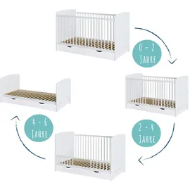 Kids Collective Babybett Kinderbett 70x140 cm, Babymöbel, Babybetten, Gitterbett höhenverstellbar & herausnehmbare Sprossen weiß Holz, Kiefer, Made in Europe | von Geburt bis 6. Lebensjahr