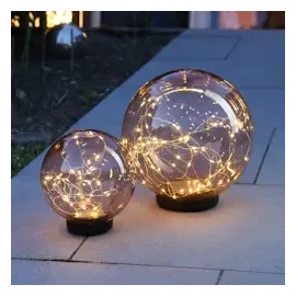 MARELIDA LED Solar Kugel Tisch Gartenleuchte mit Drahtlichterkette bernstein amber 20cm