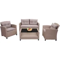 MCW F10 Polyrattan Lounge Garnitur 4-tlg. grau/braun inkl. Kissen