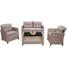 MCW F10 Polyrattan Lounge Garnitur 4-tlg. grau/braun inkl. Kissen