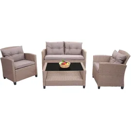 MCW F10 Polyrattan Lounge Garnitur 4-tlg. grau/braun inkl. Kissen