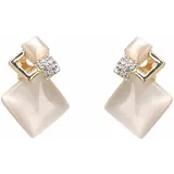 FIRETTI Paar Ohrclips »elegant« mit Cat ́s Eye und Strasssteinen 23261259-0 gelbgoldfarben + weiß-kristallweiß