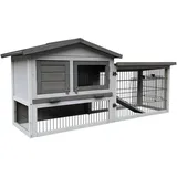 Wiltec Hühnerstall 1535 x 525 x 685 mm hellgrau mit Freilauf und Schlafhaus aus Holz, Hühnerhaus mit Unterschlupf, Gitter und Kotwanne verzinkt
