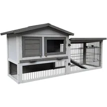 Wiltec Hühnerstall 1535 x 525 x 685 mm hellgrau mit Freilauf und Schlafhaus aus Holz, Hühnerhaus mit Unterschlupf, Gitter und Kotwanne verzinkt