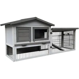 Wiltec Hühnerstall 1535 x 525 x 685 mm hellgrau mit Freilauf und Schlafhaus aus Holz, Hühnerhaus mit Unterschlupf, Gitter und Kotwanne verzinkt