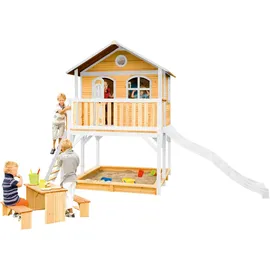 Axi Marc Spielhaus Braun - Weiß mit Weißer Rutsche 212 x 432 x 293 cm