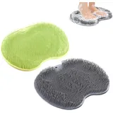 2 Stück Fußbürste, Fußwäscher Rutschfeste Fußschrubber Dusche Fusswaschmatte Silikon Rückenschrubber mit Saugnäpfen Fußwaschmatte für Reinigt Peeling Massage(Gray, Grün)