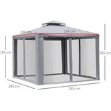 Outsunny Pavillon Mit Doppeldach, Ca. 3x3 M Wasserdicht Stabil Winterfest Gartenpavillon Mit Moskitonetz, Seitenteile, Garten-pavillon Aus Metall, Für Garten, Terrasse, Hellgrau