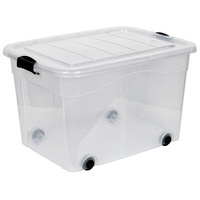 Kreher Aufbewahrungsboxen mit Deckel und Rollen. In Transparenter Ausführung aus robustem Kunststoff. In verschiedenen Größen (wählbar). (100 Liter)