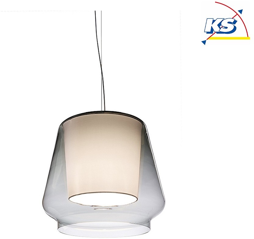 Casablanca Pendelleuchte ALEVE S, E27, IP20, Rauchglas, Stoff weiß, Rauchglas / Stoff weiß / Aluminium gebürstet CSB-AE21-B76A