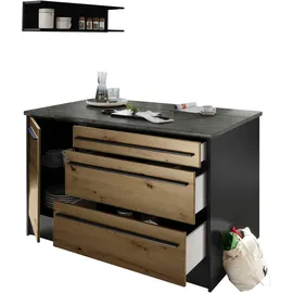 BASIC by Balculina Jazz Moderne Kücheninsel mit Arbeitsplatte freistehend in Anthrazit, Artisan Eiche Optik - Geräumige Kochinsel mit viel Stauraum - 145 x 90 x 90 cm (B/H/T)