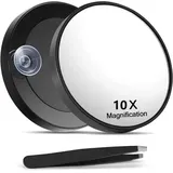 Fitags - 10-facher Vergrößerungsspiegel, 10-facher Vergrößerungsspiegel, Saugnapf Und Pinzette, Als Vergrößernder Schminkspiegel, Taschenspiegel Für Augen-make-up, 3,5 Zoll