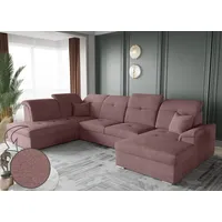 Ecksofa mit schlaffunktion und bettkasten, Schlafsofa, Sofa U Form, Couch U Form BARON stoff Brooklyn Rosa Rechts - Rosa